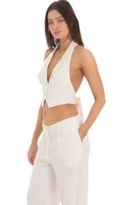 LUCY IN THE SKY Tops^Linen Collared Vest Top In Ivory