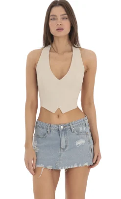 LUCY IN THE SKY Tops^Linen Halter Top In Beige