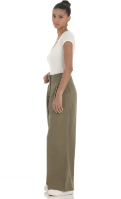 LUCY IN THE SKY Pants^Linen Pleated Pants In Olive
