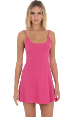 LUCY IN THE SKY Mini Dresses^Linen Spaghetti Skater Dress In Hot Pink