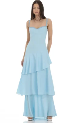 LUCY IN THE SKY Maxi Dresses^Long Ruffle Maxi Dress In Light Blue
