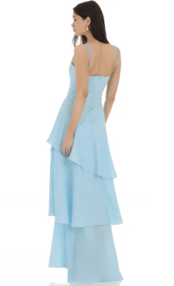 LUCY IN THE SKY Maxi Dresses^Long Ruffle Maxi Dress In Light Blue