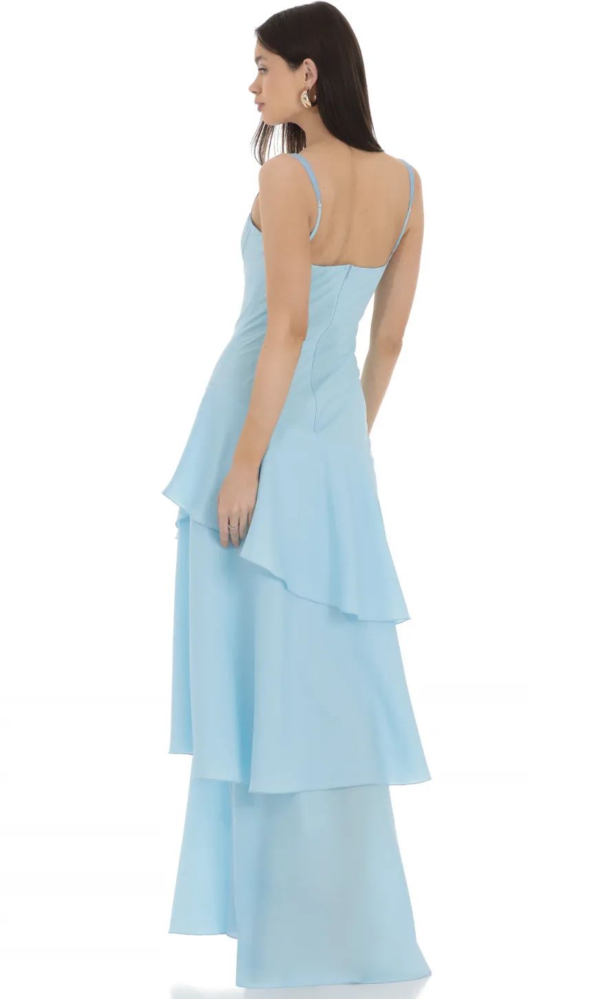 LUCY IN THE SKY Maxi Dresses^Long Ruffle Maxi Dress In Light Blue