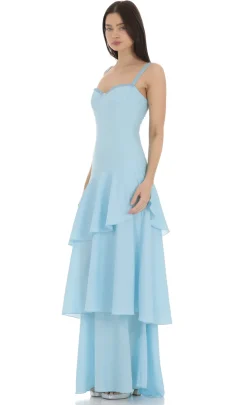 LUCY IN THE SKY Maxi Dresses^Long Ruffle Maxi Dress In Light Blue