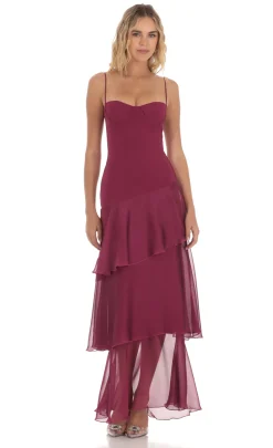 LUCY IN THE SKY Maxi Dresses^Long Ruffle Maxi Dress In Plum