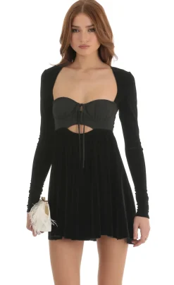 LUCY IN THE SKY Mini Dresses^Long Sleeve Baby Doll Dress In Black