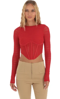LUCY IN THE SKY Tops^Long Sleeve Corset Top In Red