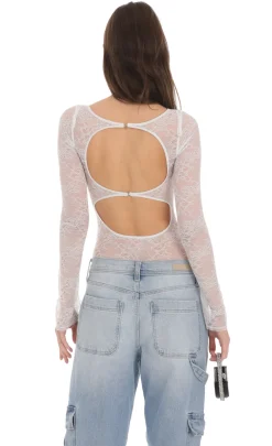 LUCY IN THE SKY Bodysuits^Long Sleeve Lace Bodysuit In White