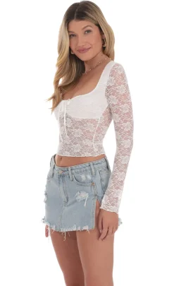 LUCY IN THE SKY Tops^Long Sleeve Lace Top In White