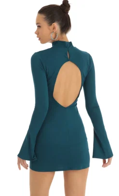 LUCY IN THE SKY Mini Dresses^Long Sleeve Mock Neck Dress In Turquoise