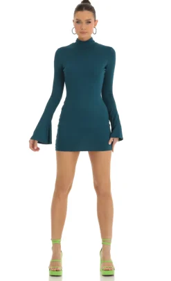 LUCY IN THE SKY Mini Dresses^Long Sleeve Mock Neck Dress In Turquoise