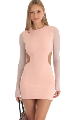 LUCY IN THE SKY Mini Dresses^Long Sleeve Open Back Dress In Peach