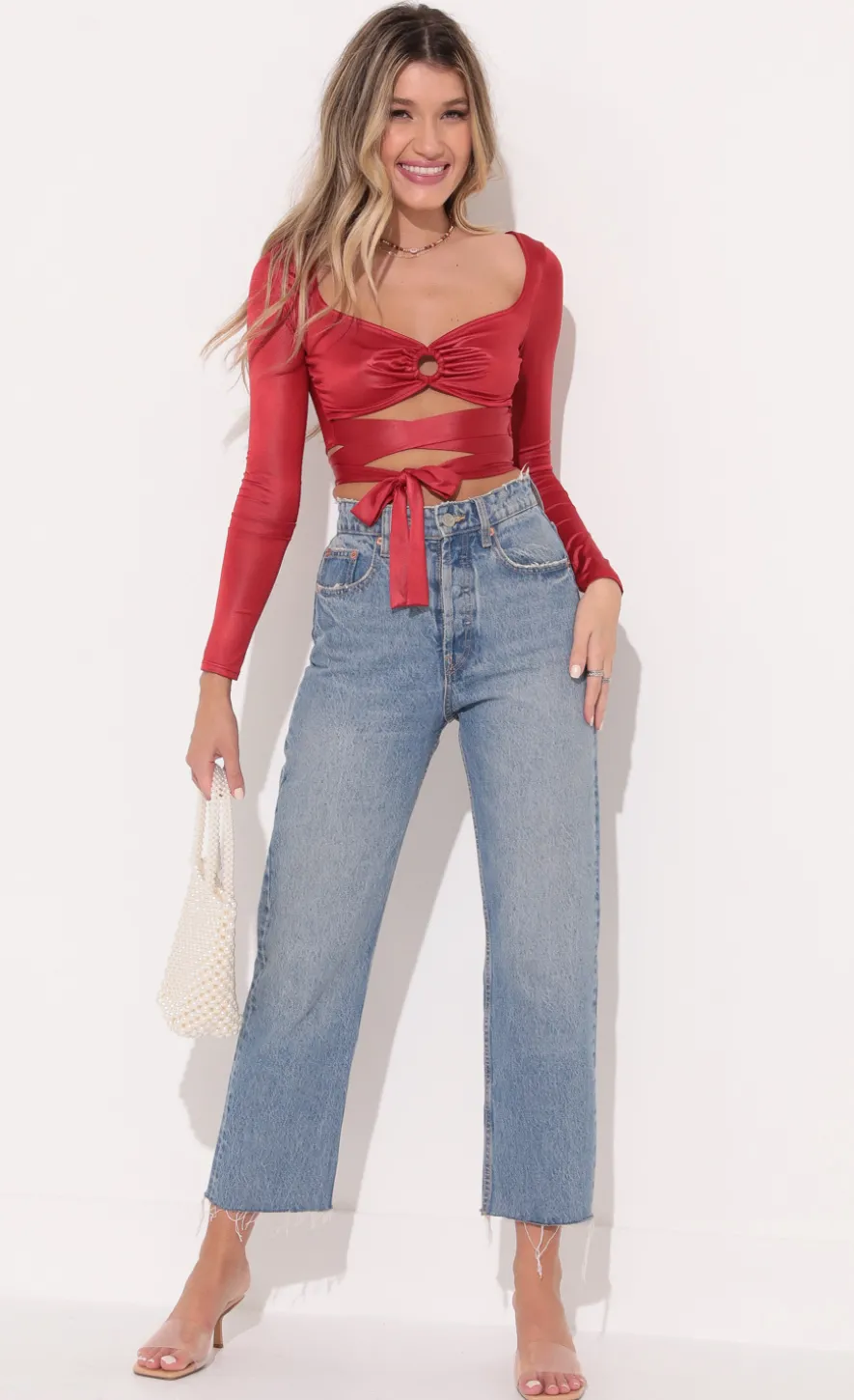 LUCY IN THE SKY Tops^Long Sleeve Sparkle Top In Red