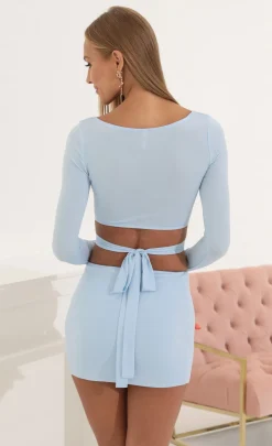 LUCY IN THE SKY Two-Piece Sets^Long Sleeve Two Piece Skirt Set In Blue
