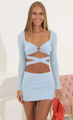 LUCY IN THE SKY Two-Piece Sets^Long Sleeve Two Piece Skirt Set In Blue