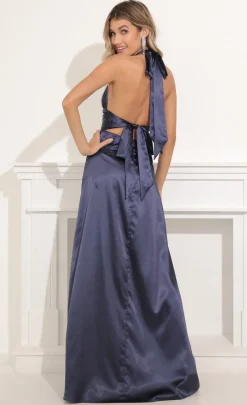 LUCY IN THE SKY Maxi Dresses^Maxi Satin Dress In Navy Blue