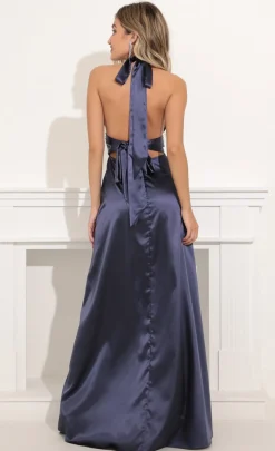 LUCY IN THE SKY Maxi Dresses^Maxi Satin Dress In Navy Blue