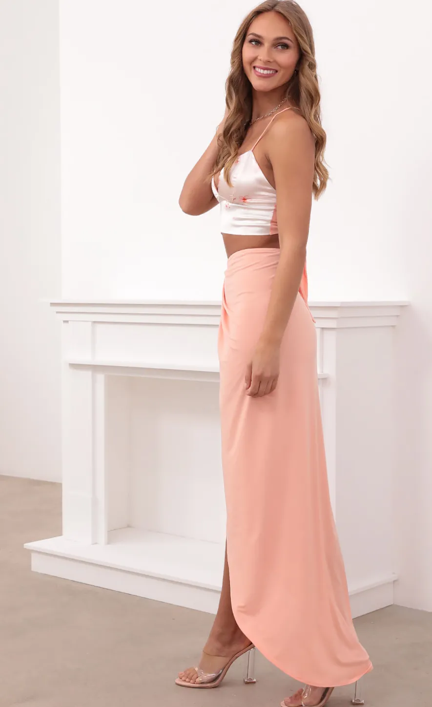 LUCY IN THE SKY Two-Piece Sets|Tops^Maxi Set In White And Salmon