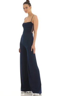 LUCY IN THE SKY Jumpsuits^Mesh Back Wide Leg Jumpsuit In Navy