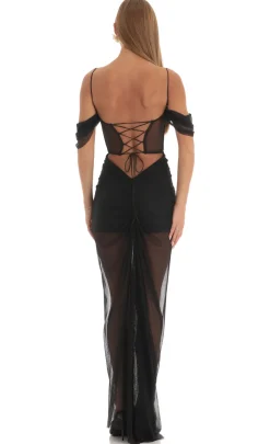 LUCY IN THE SKY Maxi Dresses^Mesh Corset Maxi Dress In Black