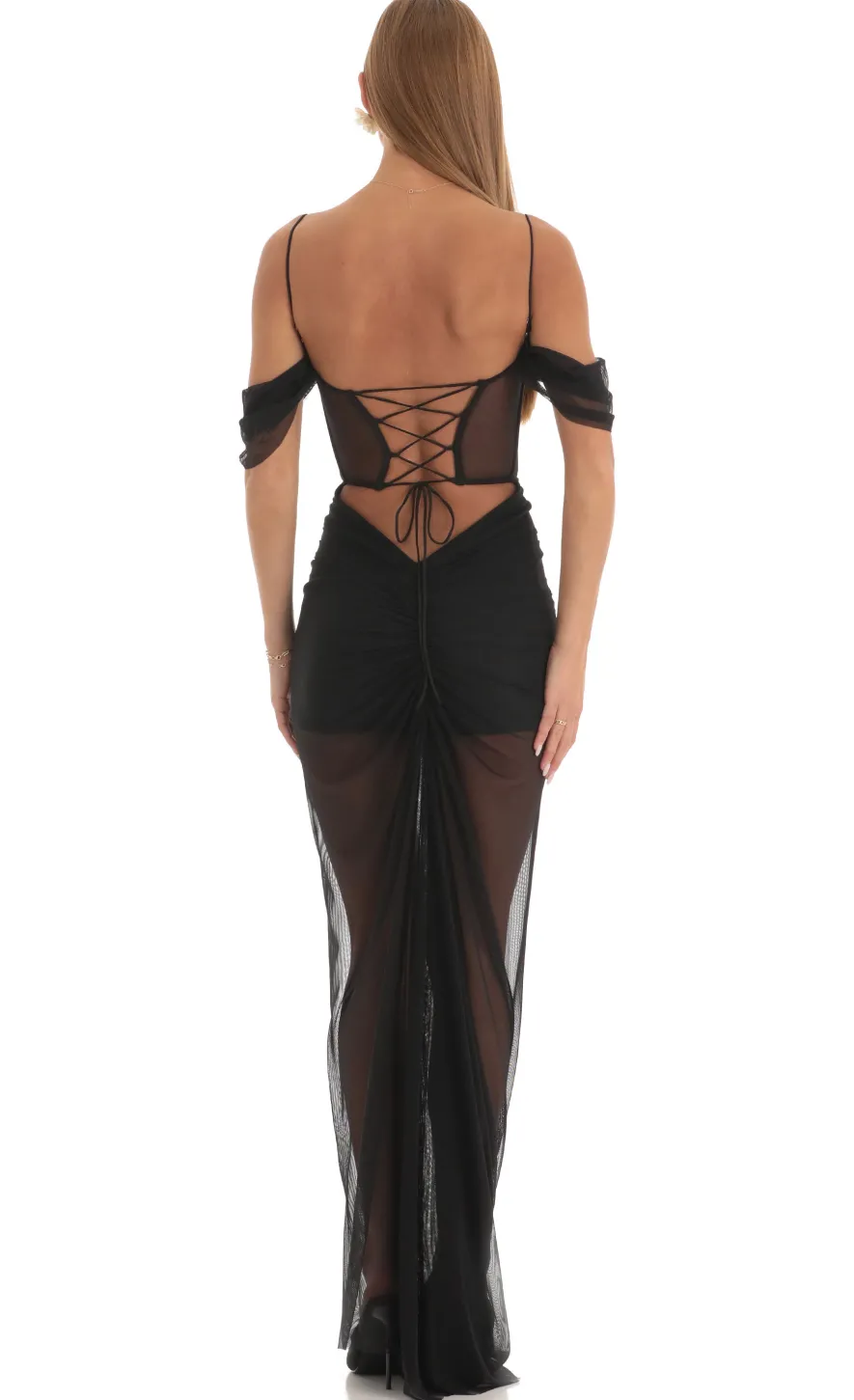 LUCY IN THE SKY Maxi Dresses^Mesh Corset Maxi Dress In Black