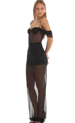 LUCY IN THE SKY Maxi Dresses^Mesh Corset Maxi Dress In Black