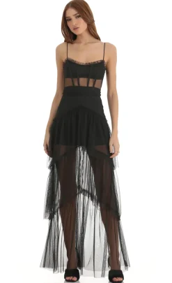LUCY IN THE SKY Maxi Dresses^Mesh Corset Maxi Dress In Black