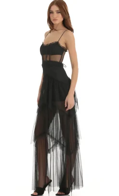 LUCY IN THE SKY Maxi Dresses^Mesh Corset Maxi Dress In Black