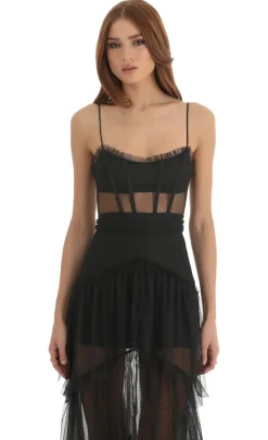 LUCY IN THE SKY Maxi Dresses^Mesh Corset Maxi Dress In Black