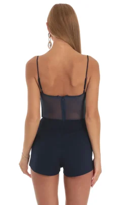 LUCY IN THE SKY Rompers^Mesh Corset Romper In Navy