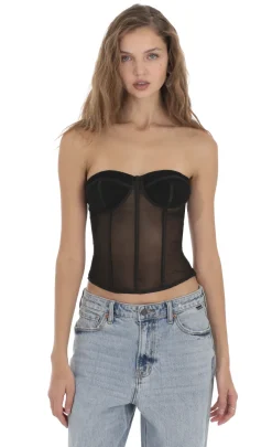 LUCY IN THE SKY Tops^Mesh Corset Strapless Top In Black