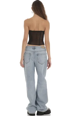 LUCY IN THE SKY Tops^Mesh Corset Strapless Top In Black
