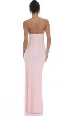 LUCY IN THE SKY Maxi Dresses^Mesh Cutout Ruffle Maxi Dress In Pink