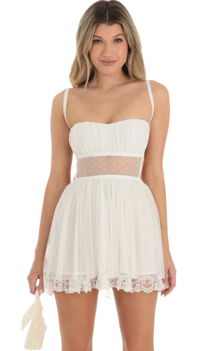 LUCY IN THE SKY Mini Dresses^Mesh Dotted Dress In White