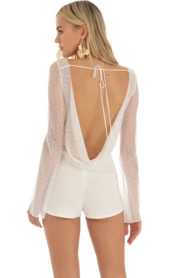 LUCY IN THE SKY Rompers^Mesh Dotted Open Back Romper In White