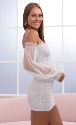 LUCY IN THE SKY Mini Dresses^Mesh Draped Dress In Grey Shimmer