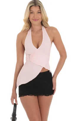 LUCY IN THE SKY Tops^Mesh Faux Wrap Halter Top In Pink