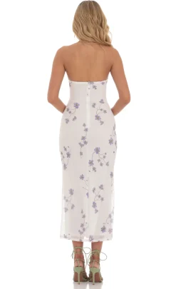 LUCY IN THE SKY Midi Dresses^Mesh Floral Cutout Midi Dress In White