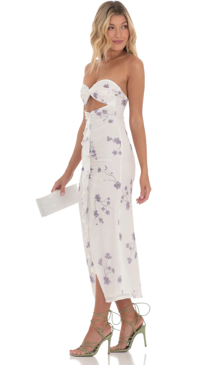 LUCY IN THE SKY Midi Dresses^Mesh Floral Cutout Midi Dress In White