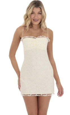 LUCY IN THE SKY Mini Dresses^Mesh Floral Shimmer Dress IN Yellow