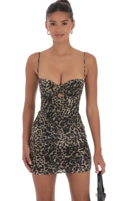 LUCY IN THE SKY Mini Dresses^Mesh Front Twist Bodycon Dress In Cheetah Print