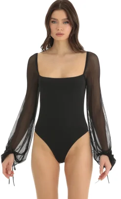 LUCY IN THE SKY Tops|Bodysuits^Mesh Long Sleeve Bodysuit In Black