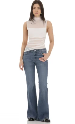 LUCY IN THE SKY Tops^Mesh Mock Neck Top In White