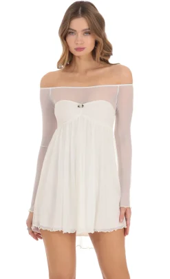 LUCY IN THE SKY Mini Dresses^Mesh Off Shoulder Babydoll Dress In Ivory