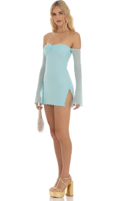 LUCY IN THE SKY Mini Dresses^Mesh Off Shoulder Bodycon Dress In Blue