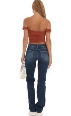 LUCY IN THE SKY Tops^Mesh Off Shoulder Top In Rust
