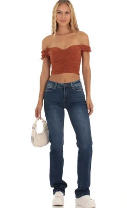 LUCY IN THE SKY Tops^Mesh Off Shoulder Top In Rust