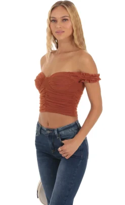 LUCY IN THE SKY Tops^Mesh Off Shoulder Top In Rust