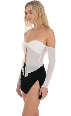 LUCY IN THE SKY Tops^Mesh Off Shoulder Top In White