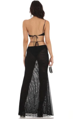 LUCY IN THE SKY Two-Piece Sets^Mesh One Shoulder Two Piece Set In Black